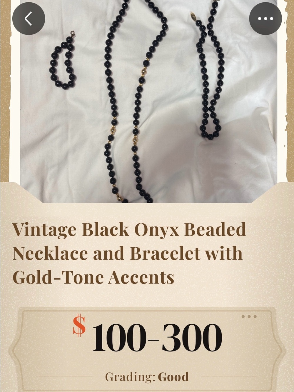 Black Onyx Beaded Necklace with Gold-Tone Accents